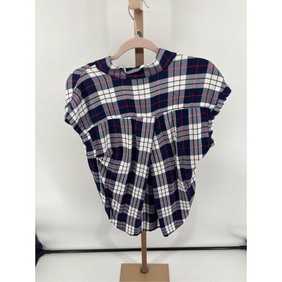 Jachs Girlfriend Plaid Shirt Short Sleeve Button Up Blue Red Women’s Size Medium - Picture 6 of 8